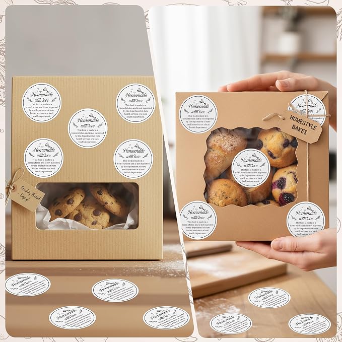 PANTIDE Cottage Food Law Labels Stickers - 500 Count Homemade with Love Adhesive Round Decal Roll, Made in a Home Kitchen Inspection Statement Thermal Printed for Baked Food Packaging (2 x 2 Inch)
