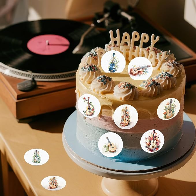 36PCS Edible Guitar Cupcake Toppers Wafer Paper Music Instrument Cake Picks Music Guitar Birthday Cake Topper Musician Cupcake Picks for Concert Theme Party Decor