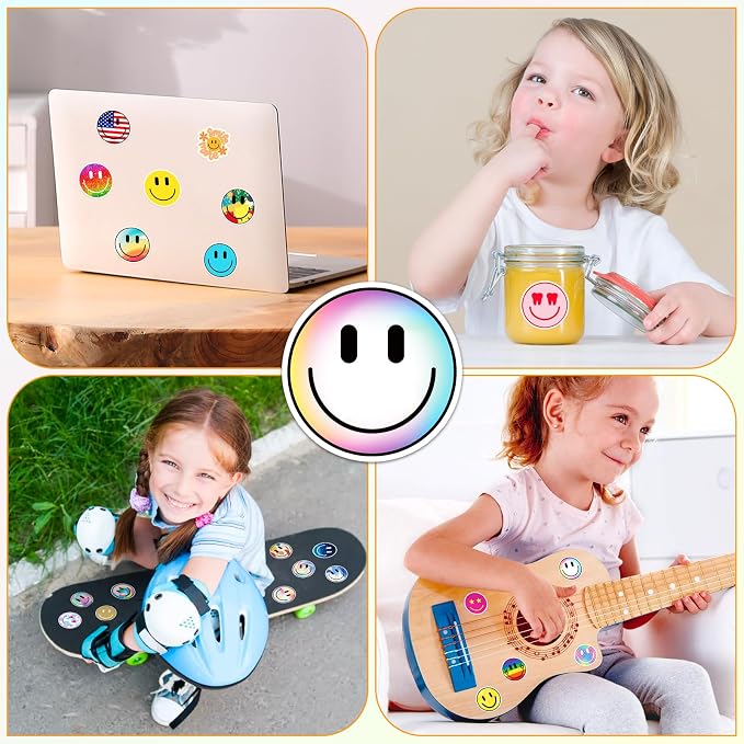 50PCS Smiling Face Stickers, Cute Water Bottle Stickers for Kids, for Teaching Rewards, Notebooks, Stationery, Luggage, Cartoon PVC Happy Sticker