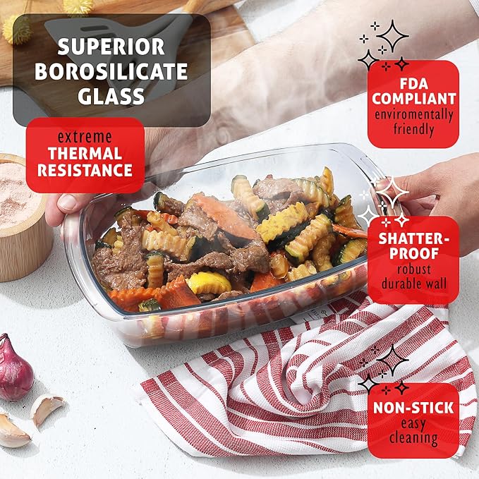 EATEX Glass Bread Pans for Homemade Bread Baking, 1.9 Quart Deep Rectangular Glass Food Storage Containers with Lids, 3 Bread Loaf Pans 3 Airtight Lids Black Microwave Oven & Freezer Safe