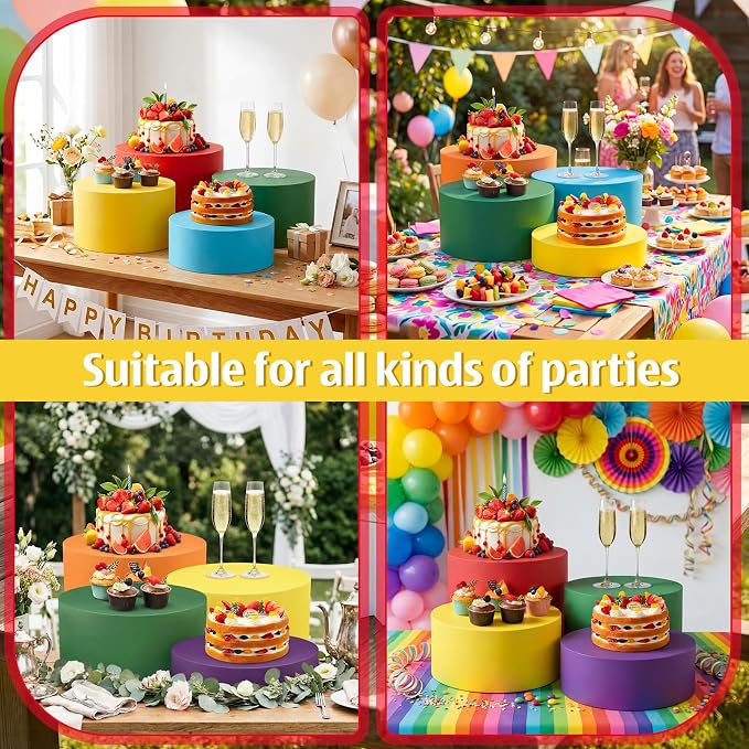6 Pack Cylinder Cake Stand with Covers Acrylic & Cardboard Foldable Cake Stand Buffet Risers Catering Displays & Food Stands Heavy-duty Rainbow Color Riser Columns(Colorful)