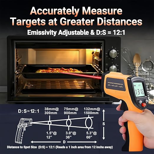 Digital Infrared Thermometer Gun for Cooking,BBQ,Pizza Oven, Infrared Thermometer Laser with Backlight,-58℉~712℉(-50℃~380℃) Handheld Non Contact Heat Laser Temperature Gun (Not for Human)