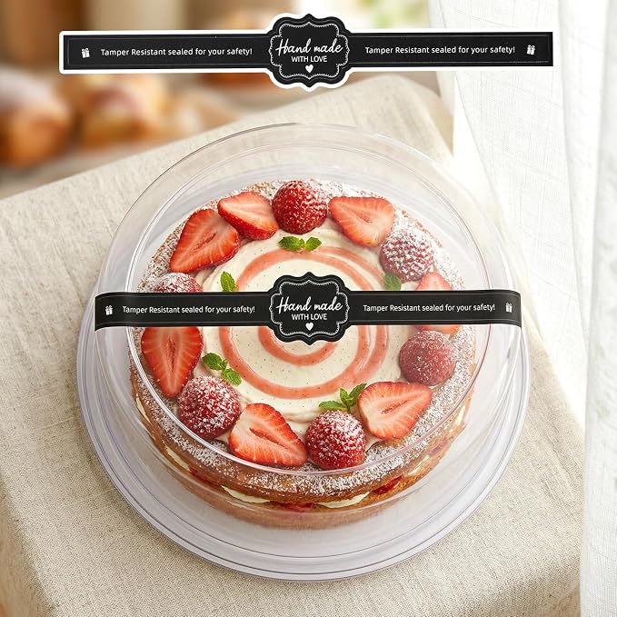 100PCS Black Food Retail Package Seal Labels Sticker, 9x1 Inch Tamper Proof Stickers, Tamper Evident Stickers Baking Gift Box Sticker for Handmade Baking Craft Arts, Freshness Labels