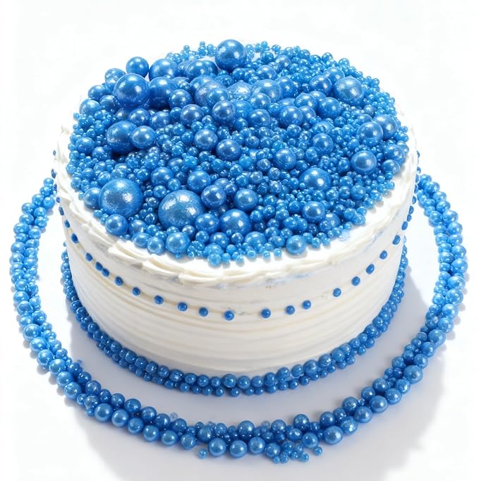 Zali Edible Pearl Sprinkles, Royal Blue, 26 Colors Mixed Size | Cake Decorating, Sugar Pearls for Cakes, Cupcakes, Cookies, Donuts & Ice Cream, Gluten Free, Food Grade