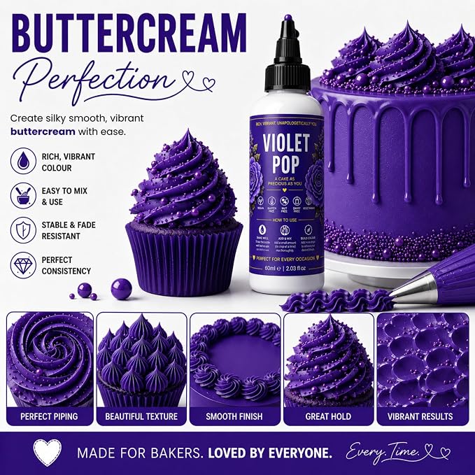 Confect Violet Pop Gel Food Coloring – Highly Pigmented Gel Based Food Color for Buttercream, Cakes, Cookies & Baking – 60mL / 2 FL OZ