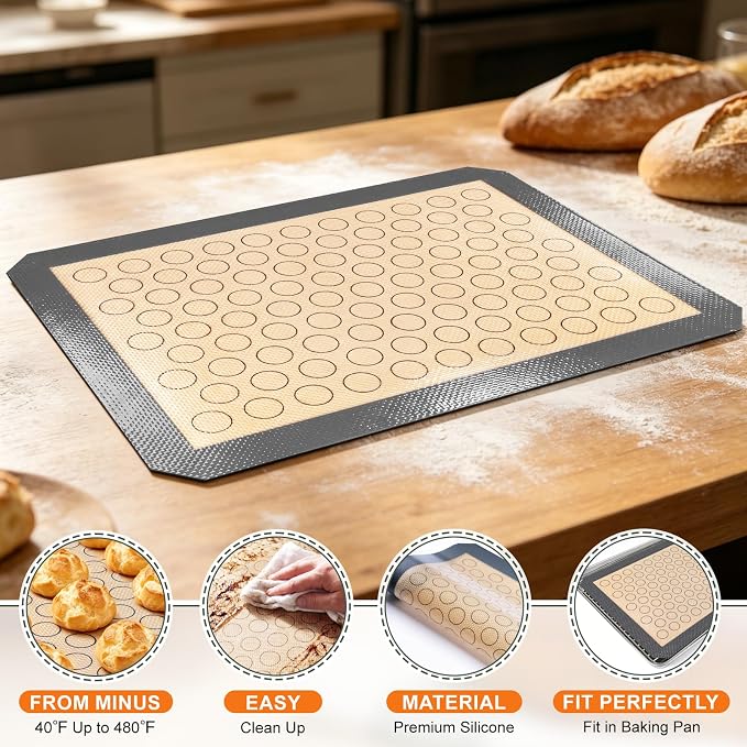 Stainless Steel Baking Sheet Tray Cooling Rack with Silicone Baking Mat Set, 9/12/16 Inch Cookie Sheet Baking Pan with Wire Rack Set, Set of 9 (3 Sheets + 3 Racks + 3 Mats), Heavy Duty & Rust Proof