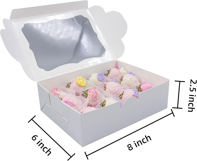 50pcs 8x6x2.5 Inch White Bakery Boxes Cookie Boxes with Window Treat Boxes Dessert Boxes for Cookie,Pastry,Macaron,Donut,Muffins,Chocolate,Cupcake and Candy Gift Giving