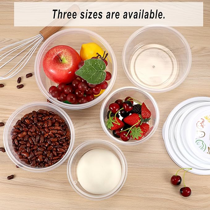 BSTKEY Round Pizza Dough Proofing Boxes, Set of 9 Stackable Food Storage Containers with Lid, 1100ml Clear Plastic Tray Fits for 300 Gram Pizza Dough, For Making 12-16" Pizzas