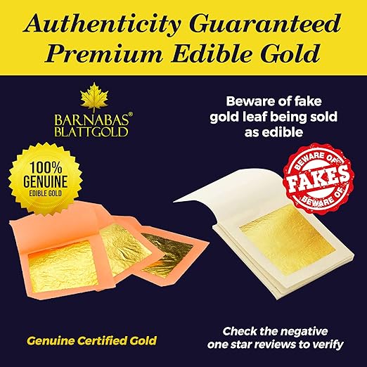Barnabas Edible Gold Leaf 24K - Cake Decorations, Loose Gold Leaf Sheets for Cupcakes - 1.5 inches, Interleaf of 24