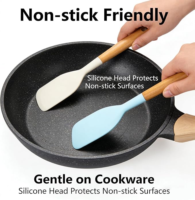2PCS Heat Resistant Silicone Spatula Set, Silicone Spatula Wooden Handle, Rubber Spatula for Baking, Losing Weight Meal & Salad, Versatile Kitchen Tool, Mixing, Frosting, Heat Resistant 600°F