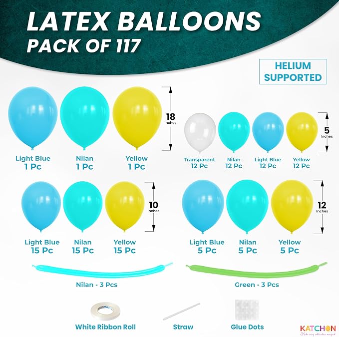 KatchOn, Huge Blue Teal Yellow Balloons Arch Kit - Pack of 117 | Sponge Birthday Decorations, Ocean Themed Party Balloons Arch Kit | Beach Party Decorations, Under The Sea Party, Summer Birthday