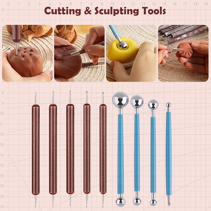 27PCS Clay Tools Sculpting, Ceramics Tools Set, Ceramic & Pottery Modeling Tools, Air Dry Clay Tools, Polymer Tools Kit for Carving, Molding, Pottery Wheel, Crafting Supplies, Pros, Beginners, Adults