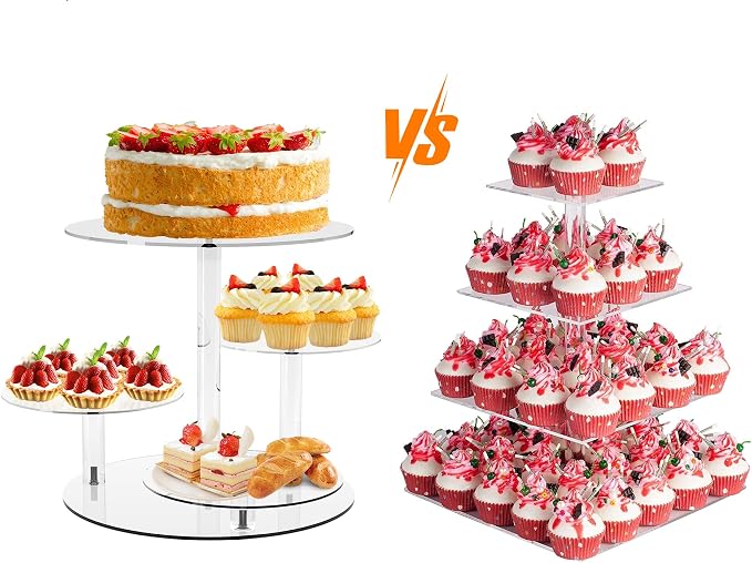 YestBuy Cupcake Stand, Round Cake Stand, 4 Tier Cupcakes and Cakes Comb for 8-12 Inch Cakes, Tiered Cupcake Tree Tower, Clear Dessert Display Stand for Dessert Table Wedding Birthday Party