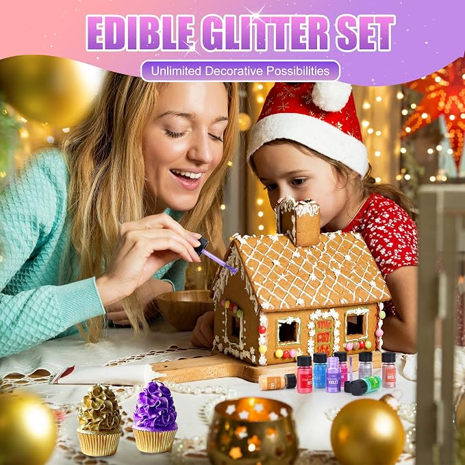 Edible Glitter Set - 4 Colors Edible Luster Dust Metallic Food Grade Coloring Glitter for Drinks, Baking, Cake Decorating - Edible Dust Powder Shimmer Sprinkle Powder for Icing, Wine, Chocolate, Candy