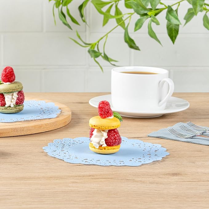 Restaurantware-Pastry Tek 6 x 6 Inch Placemat, 4000 Disposable Table Doilies - Elegant Lace Finish, Long Lasting, Sky Blue Paper Placemat, for Pastries, Cupcakes, Desserts