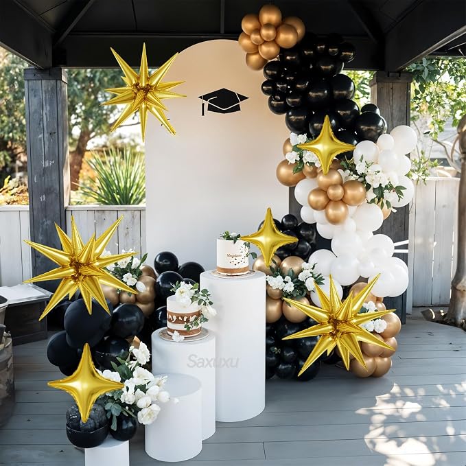 Black and Gold Balloon Arch Kit, Black White Gold Balloons Garland Kit, Star Foil Balloons, Confetti Balloon For Graduation Birthday New Year Retirement Party Wedding Baby Shower Decorations