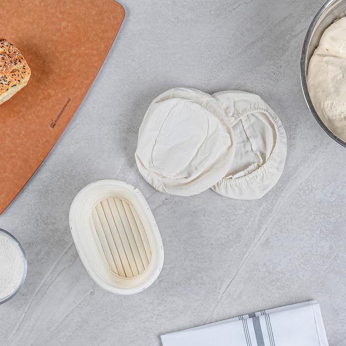 Restaurantware Bread Proofing Baskets 6 Inch Oval Pack of 10 Rattan Dough Fermentation Baskets With Cotton Liners, Oval Banneton Bread Rising Bowls For Home, Commercial, Artisanal Baking