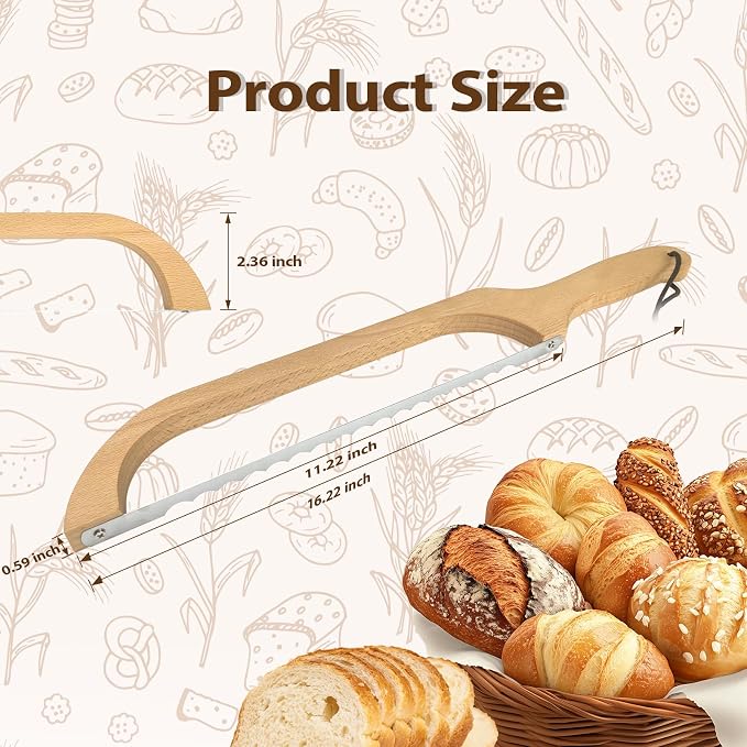 HOTTOR Sourdough Bread Slicer,16inch Bread Knife for Homemade Bread,Bread Bow Knife for Sourdough Rounds,Bread Cutter with Protective Cover,Stainless Steel Serrated Bread Knofe