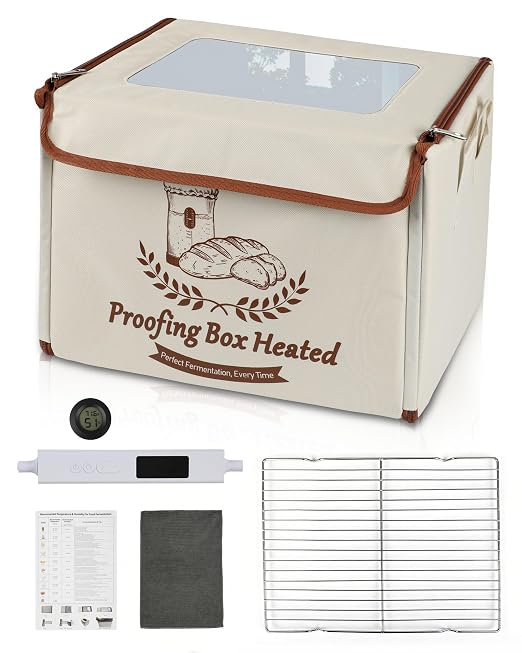 Folding Bread Proofing Box，with Digital Thermometer & Hygrometer, 55-133°F Precision Temp Control, 48H Timer, Even Heat for Sourdough, Yogurt, Kombucha, Pizza & More