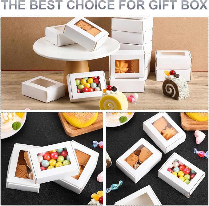 Zonon 30 Pcs Soap Boxes for Homemade Packaging, Mini Kraft Boxes with Window for Bakery Candy Soap Making Gift Packaging, 3.7x2.6x1.4 Inch (White)