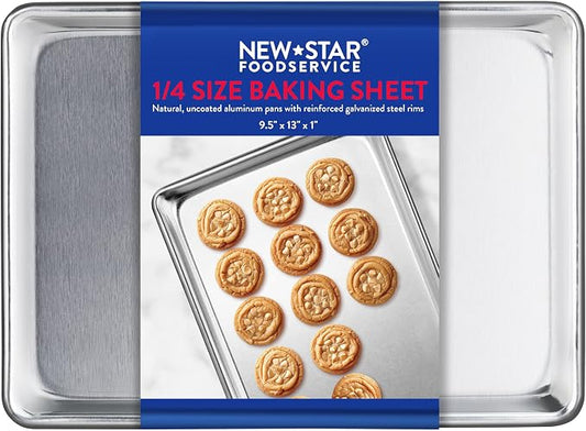 New Star Foodservice Commercial-Grade 18-Gauge Aluminum Sheet Pan/Bun Pan, Quarter Size, 9 x 13 x 1 inch