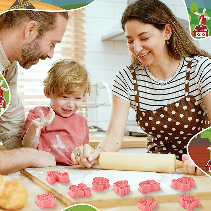Jspupifip 16 Pack Farm Animal Cookie Cutters Set, 3D Cookie Plunger Stamps Cow Pig Chicken Sheep Animal Circus DIY Press Molds Funny Cartoon Farm Theme Party Baking Supplie Plastic Clay Biscuit Molds