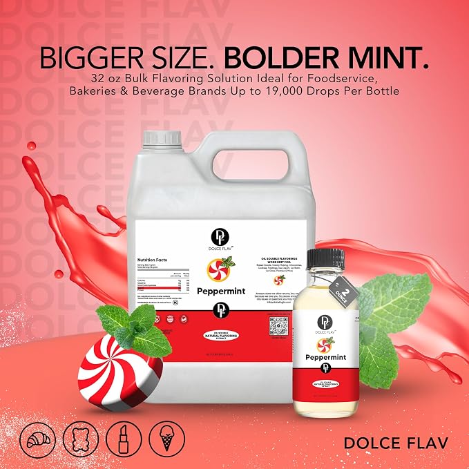Dolce Flav Natural Peppermint Extract – 1 Gallon Oil-Soluble Kosher, Sugar-Free, Concentrated Pure Mint Flavor for Hard Candy, Chocolates & Baking