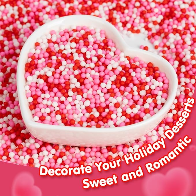 Nonpareils Sprinkles,Edible Pearl Sprinkles,Pink White and Red Nonpareils Mix,130g,Cute Pearls Cake Candy,Mini Sugar Sprinkles for Decorations Baking,Cake Donut Ice Cream Cookies Cupcake Topper Chocolate,Birthday Wedding Mother's Day Party Supplie