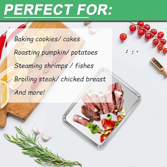 9 Inch Baking Sheet Pan, Joyfair Stainless Steel Cookie Sheet Toaster Oven Tray, Professional Bakeware for Cookie/Bacon/Bread, Rolled Rim & Mirror Finish, Rust Resistant & Dishwasher Safe