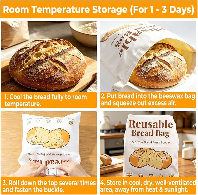 Beeswax Bread Bags for Sourdough & Homemade Bread, 2-Pack 17x13 Inches XL Reusable Bread Storage Bag, Keeps Loaves Fresh Longer, Freezer Safe, Gift for Bakers & Bread Lovers - Sustainable, Zero Waste