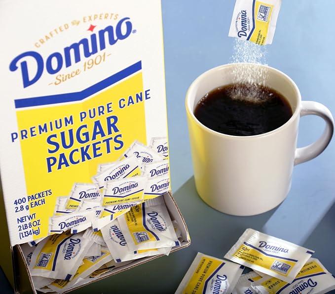 Domino® Sugar Packets, 400 Count (2.8 g each) in Dispenser Box | Single-Serve Portions, Consistent Measurement, Mess-Free Use, Dispenser Packaging, For Beverages, Self-Serve Stations