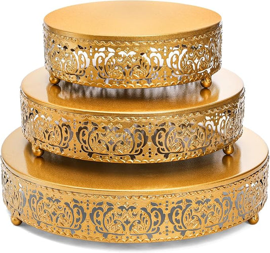 SOUJOY 3 Pack Metal Gold Cake Stand, 12/10/8 Inch Round Cupcake Stands, Dessert Table Display Set for Wedding, Party, Birthday, Event, Anniversary, Celebration, Table Decoration