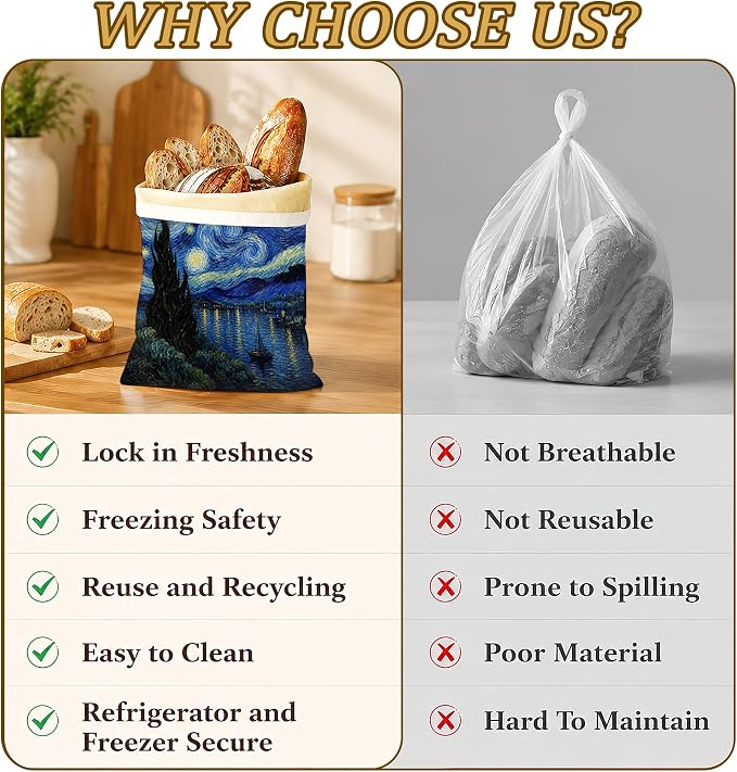 2 Pack Beeswax Starry Lake Bread Bags for Sourdough Homemade Breads, Reusable Beeswax Bread Night Sky Storage Bag, Keep Loaves Fresh Longer, Freezer Safe & Airtight, Zero Waste 17 x 13''