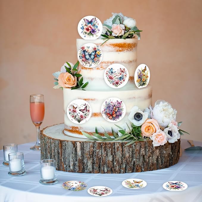Edible 36PCS Flower Cupcake Toppers Wafer Paper Butterfly Floral Baby Shower Cake Decorations Edible Spring Flower Cupcake Toppers for Floral Theme Birthday Party Decoration