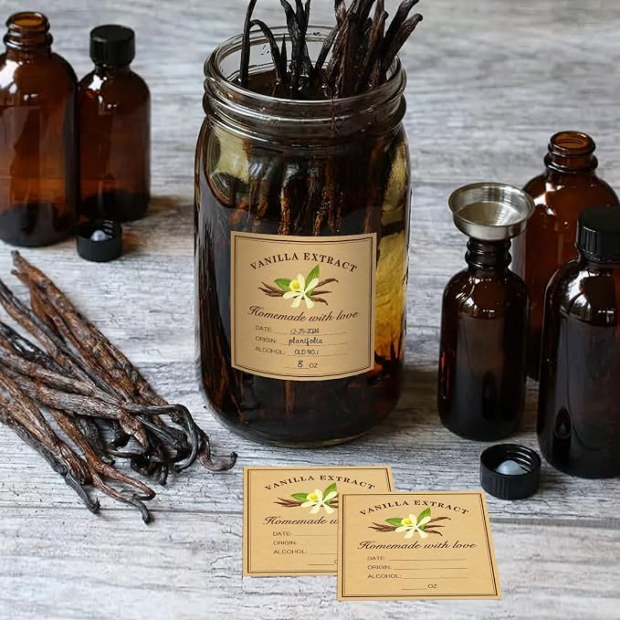 TESWEY 40Pcs Homemade Kraft Vanilla Extract Stickers, 2" Square Vanilla Extract Labels for Handcrafted Vanilla Bottles (Fit 2oz, 4oz, 8oz Bottles and Jars)