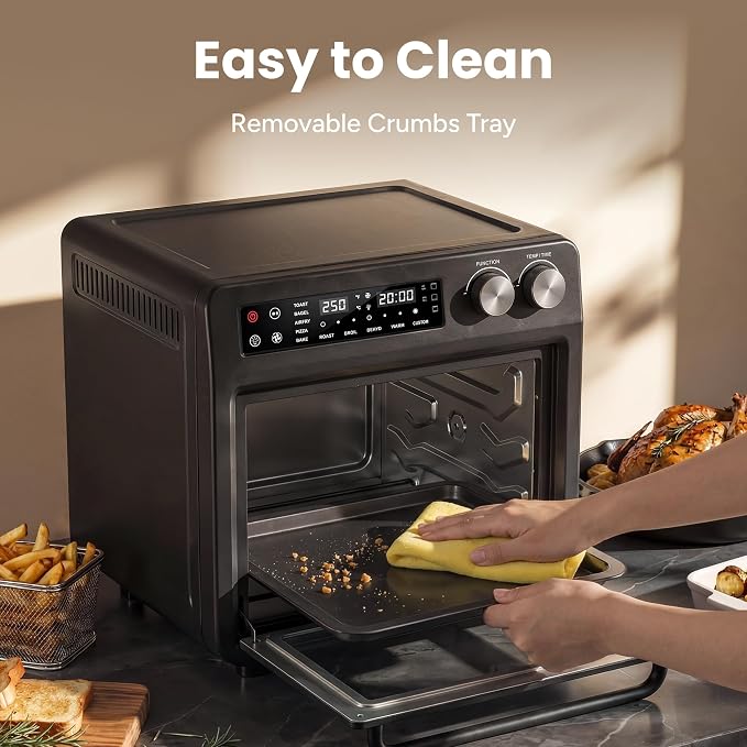 SMIRLY Digital Air Fryer Toaster Oven Combo, 25L Convection Countertop Oven, 10-in-1 Multi-Function Fits 12" Pizza & 6 Slices of Toast, Stainless Steel, Black