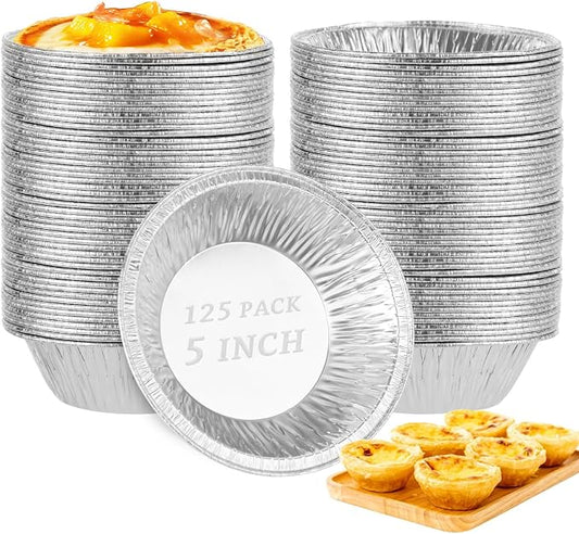 RHBLME 125 PACK Mini Pie Tins, 5 Inch Aluminum Foil Pie Pans Heavy Duty Small Pie Tins, Pot Pie Pans For Bakeries, Cafes, Restaurants, Durable Mini Tart Pans for Pie, Fruit Tarts, Quiche