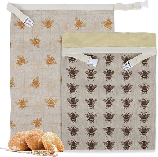 Reusable Beeswax Bread Bags for Homemade Bread & Sourdough, 2-Pack XL Airtight Food Storage Bags, Organic Cotton Linen Covers - Freezer-Friendly Freshness Preservation Keeps Fresh Longer