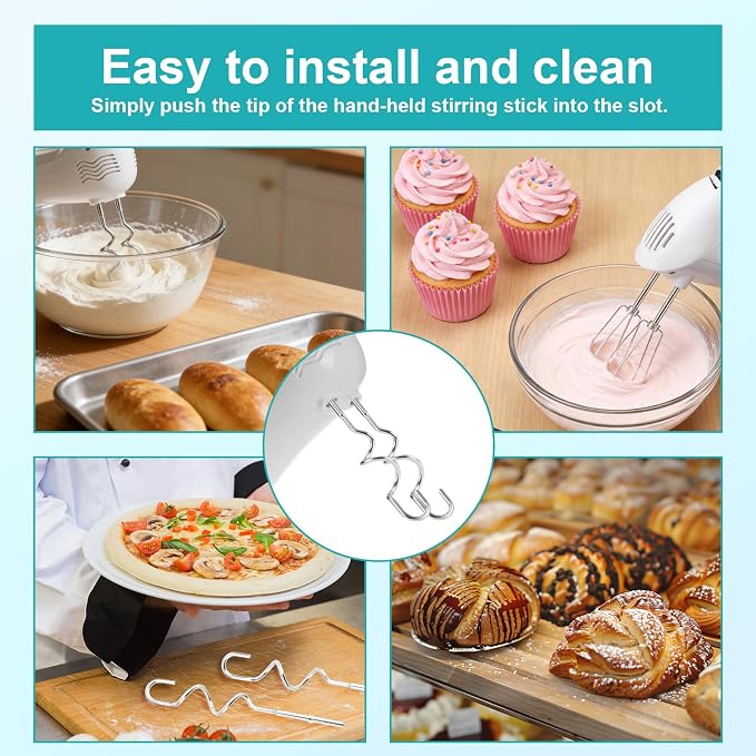 6pcs Hand Mixer Beaters Attachments, Stainless Steel Dough Hooks, Whisk & Blending Rod Replacement Electric Hand Mixer Accessories Set Compatible with
