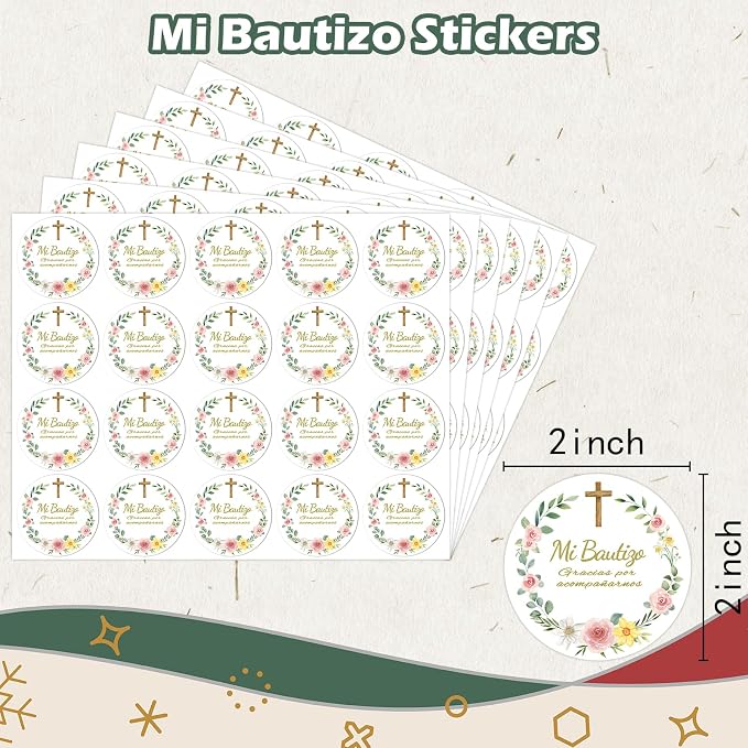 Louise Maelys 2 Inch Mi Bautizo Stickers 120Pcs Baptism Favor Labels for Baptism Party Favors -Gracias Por Acompañarnos Stickers for Spanish Baptism Decor