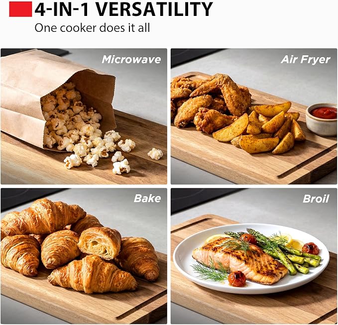 Toshiba Air Fryer Combo 4-in-1 Countertop Microwave Oven, Smart Sensor, Convection, Mute Function, Position Memory 13.6" Turntable, 1.5 Cu Ft, 1000W, Black, ML-EC42P(BS)