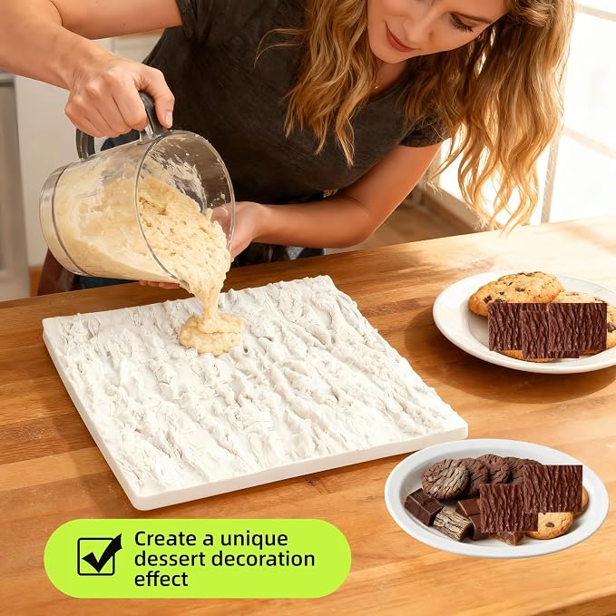 Tree Bark Cake Fondant Mold Tree Stump Fondant Impression Texture Mat Wedding Lumberjack Cake Border Decorating Tool Chocolate Gumpaste Pastry Cake Lace Mold Silicone Mat (grey)