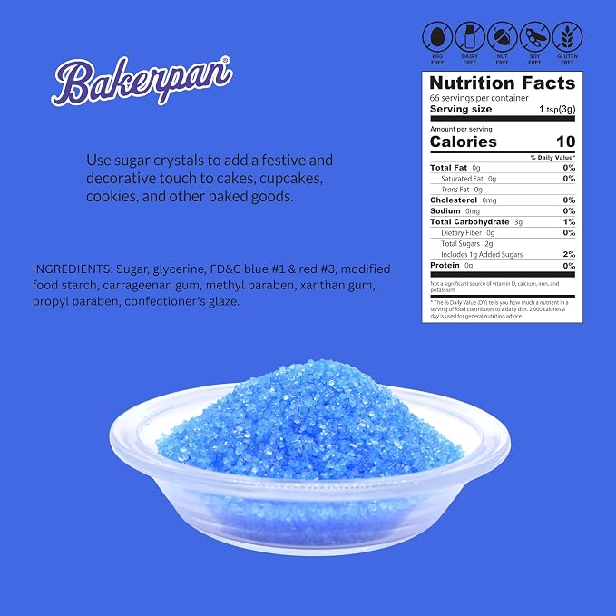 Bakerpan Royal Blue Sugar Sprinkles for Baking - 7 oz Coarse Sparkling Decorating Sugar Crystals for Baking Topping, Cookies & Cupcakes | Kosher, Gluten-Free, Made in USA