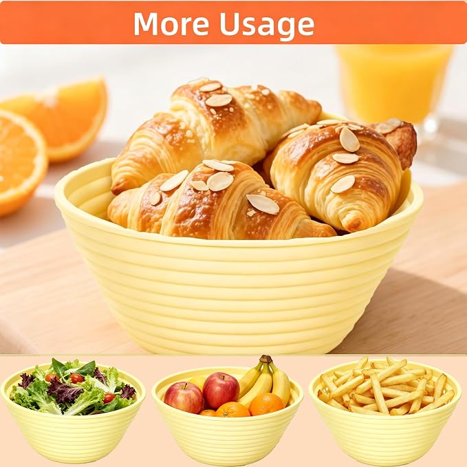 2Pcs Silicone Banneton Bread Proofing Baskets 9" Round Collapsible Sourdough Bread Baking Supplies Non-Stick Dough Proofing Bowl Oven & Dishwasher Safe, BPA Free