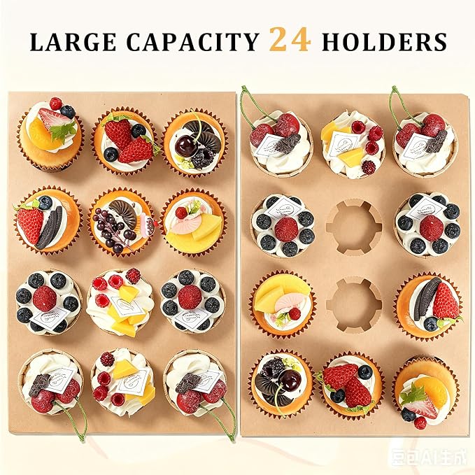 24 Count Cupcake Boxes, 4 Pack White Cupcake Containers with Windows and Inserts, Disposable Cupcake Carriers for Muffins, Treats, Pastries, 19 x 14 x 3.9 Inches (Brown, 24Count /4Pcs)