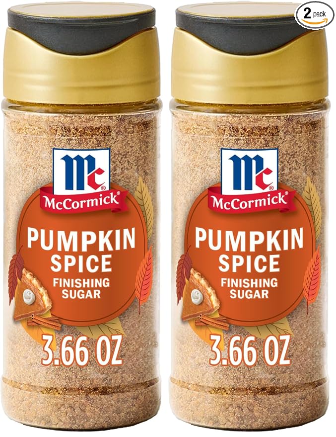 McCormick Finishing Sugar, Pumpkin Spice, Limited Edition, Sweet Blend of Warm Pumpkin Spices, The Perfect Finish for Cookies, Muffins, Pancakes, Bread, and More, 3.66 oz (Pack of 2)