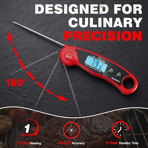 Meat Thermometer Digital, 1 Sec Instant Read, ±0.5°F, Waterproof | IPX5 Waterproof, Large Backlit Display, Magnetic Back, 4.1-Inch Probe, for Grilling, BBQ, Smoker and Cooking
