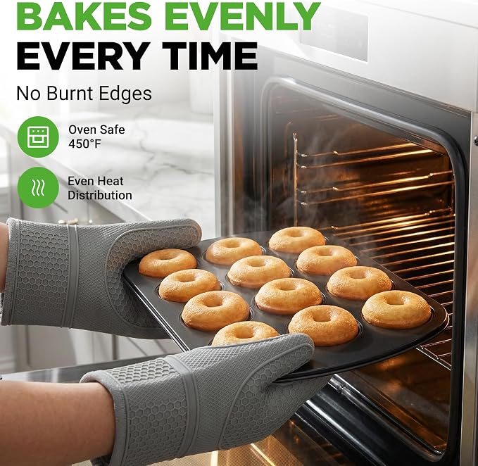 NutriChef Variety 2 Pack Full & Mini Donut Pan for Baking | One 12-Cavity Mini Donut Pan & One 6-Cavity Full Size Donut Pan for Baking | Carbon Steel Bagel Molds | Oven Safe Up To 450°F | Black