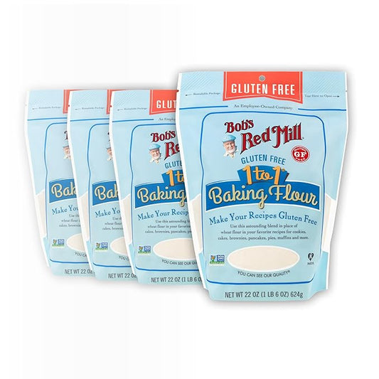 Bob's Red Mill Gluten Free 1 to 1 Baking Flour, 22oz (Pack of 4) - Gluten Free, Non GMO, Vegan, Kosher