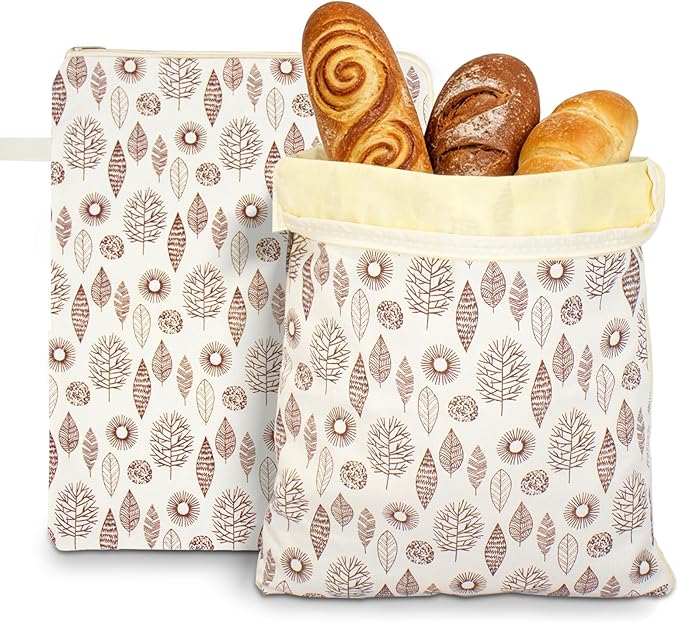 2 Pack Wide Zipper Beeswax Bread Bags for Homemade Bread 17"×13" | Beeswax Linen Cotton Sourdough Bag, Homesteading Essentials Sourdough Bags with Zip to Keep Fresh